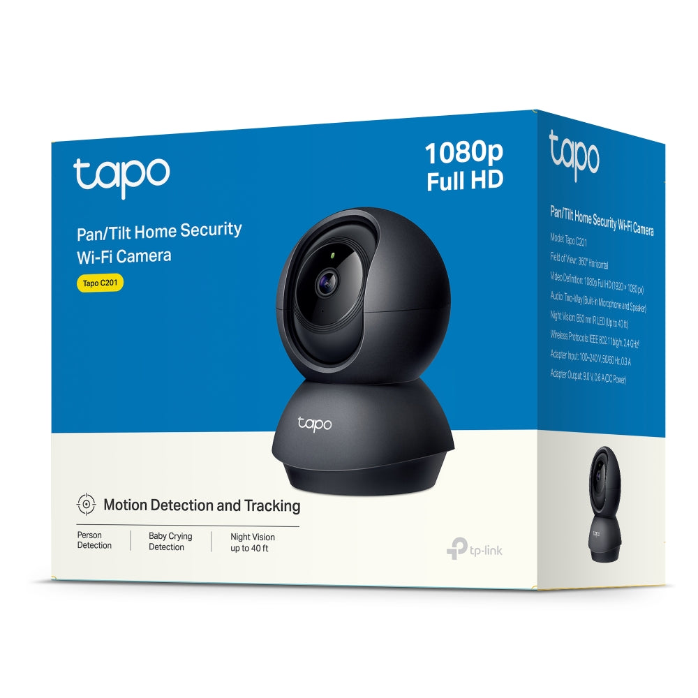 Tapo C201 Indoor 1080P Wi-Fi Security Camera with Pan/Tilt/Zoom, Black