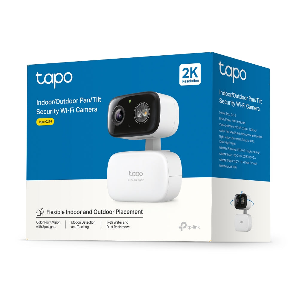 New Indoor/Outdoor Pan Tilt Wi-Fi Camera, 2K 3MP, Full-Colour Night Vision, Tapo C216