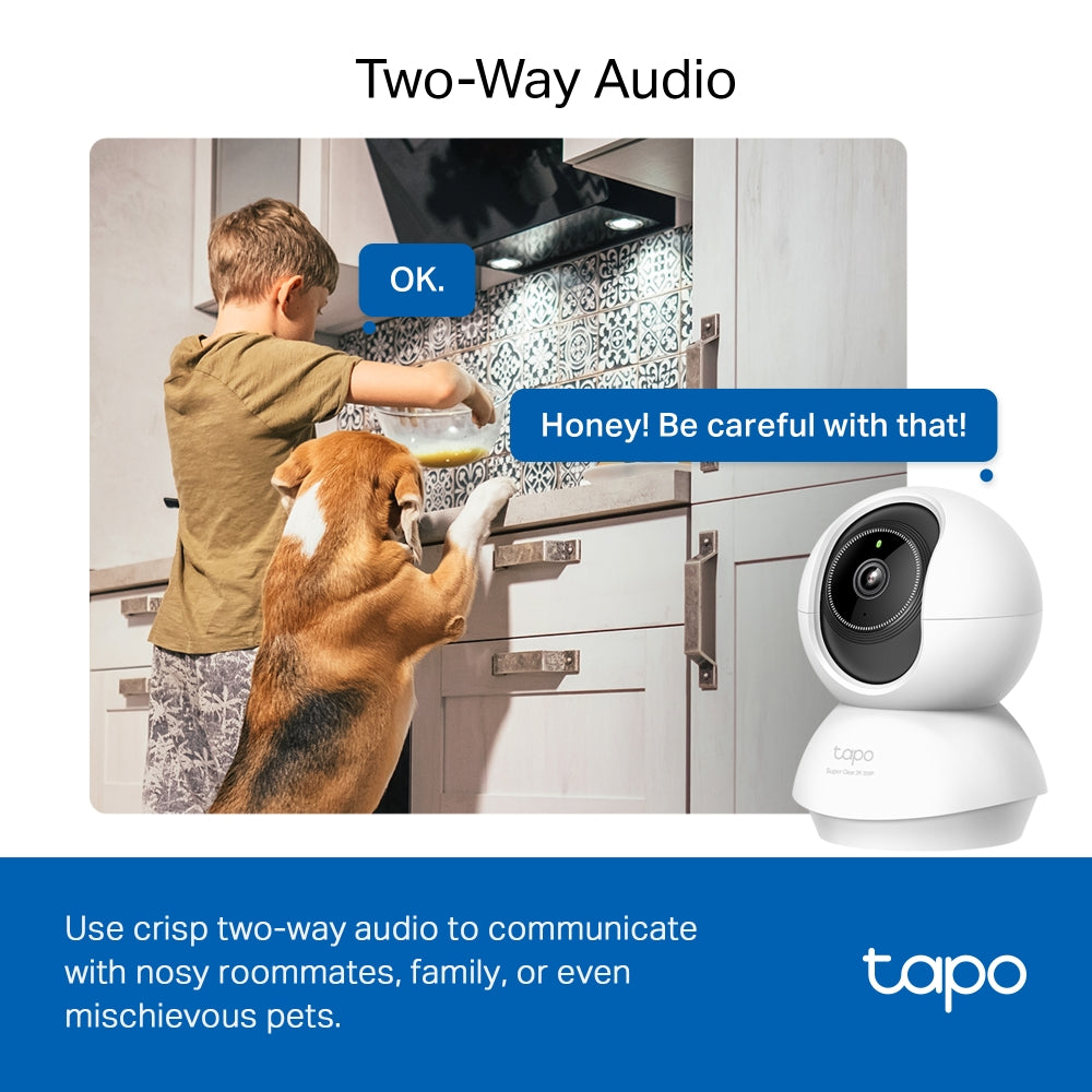 3K Clarity Indoor Pan Tilt Security Wi-Fi Cam, Advanced Night Vision, Tapo C230
