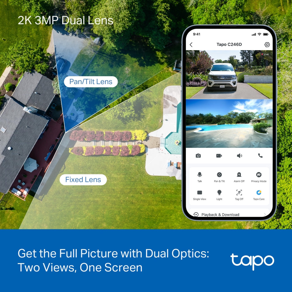 Dual Lens 2K Pan Tilt Security Camera, Tapo C246D
