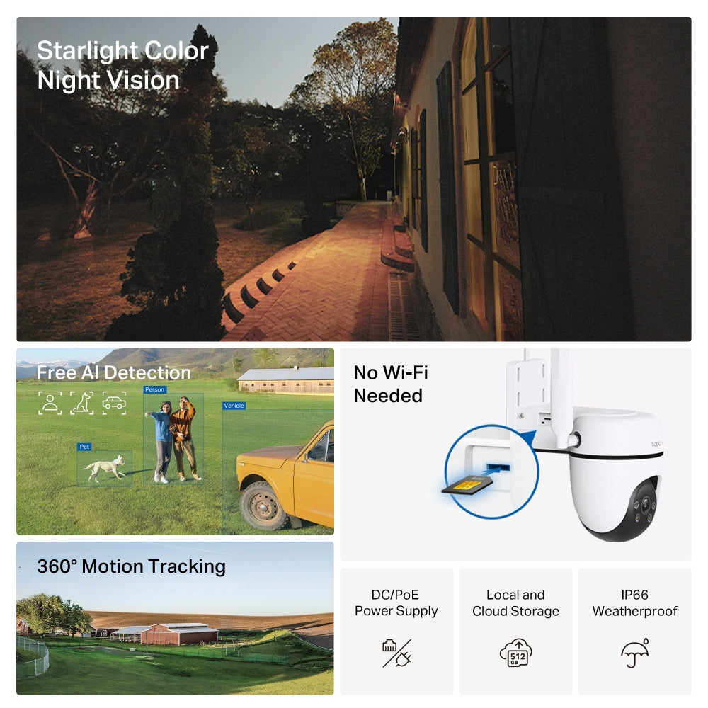 4G LTE/PoE Outdoor Pan Tilt Cam, 1080P, Tapo C501GW