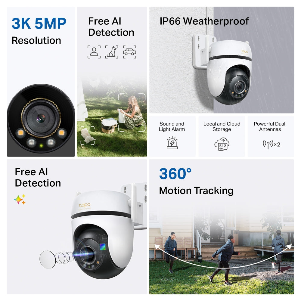 3K Clarity Outdoor Pan Tilt Security Wi-Fi Cam, Colour Night Vision, Tapo C530WS