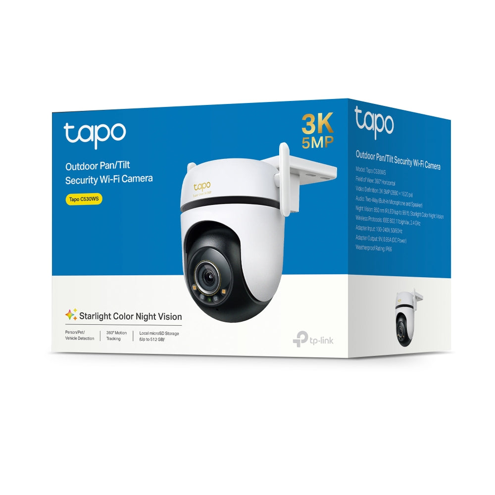 3K Clarity Outdoor Pan Tilt Security Wi-Fi Cam, Colour Night Vision, Tapo C530WS