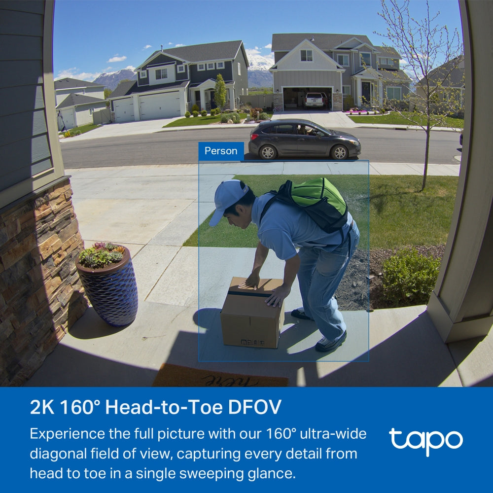 Battery Video Doorbell, 2K 3MP, Colour-Night Vision, Chime Included, Subscription-free, Tapo TD21
