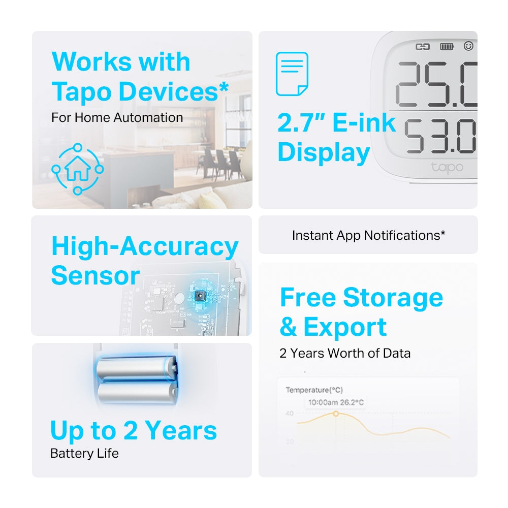 Smart Temperature & Humidity Monitor, LCD Display, Tapo T315 Twin Pack