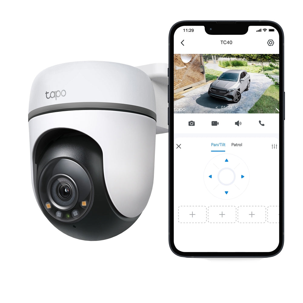 Outdoor Pan Tilt Security Wi-Fi Camera, 1080P Full HD, Colour Night Vision, Tapo TC40