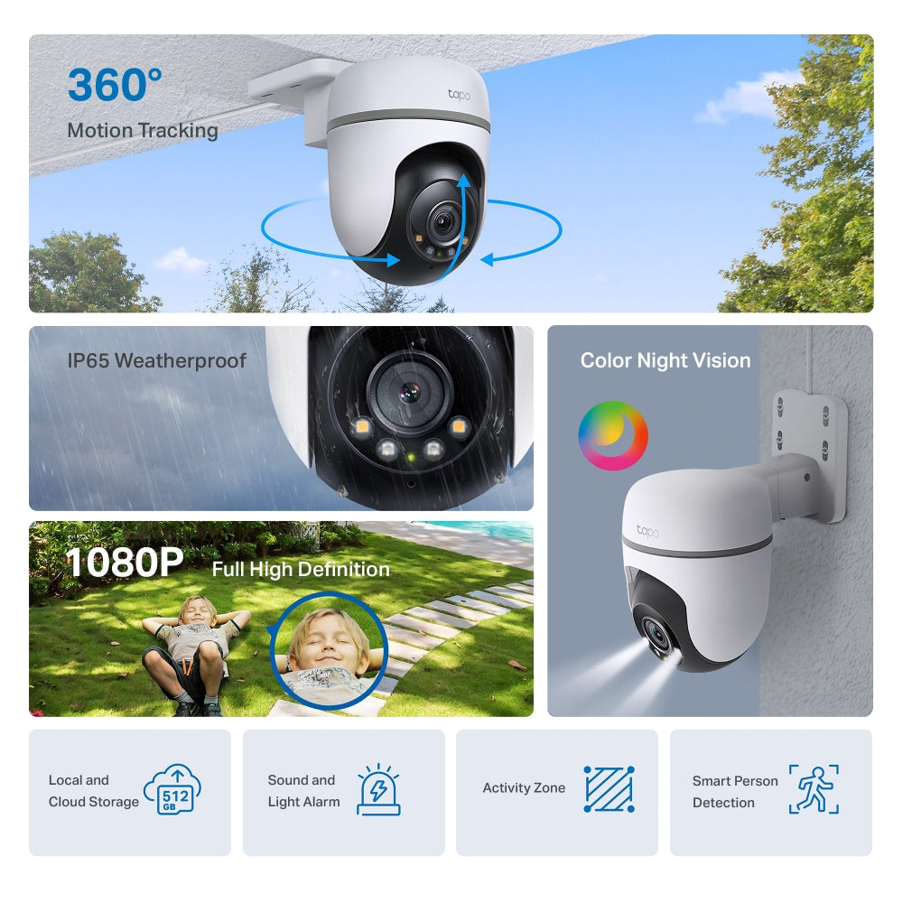 Outdoor Pan Tilt Security Wi-Fi Camera, 1080P Full HD, Colour Night Vision, Tapo TC40 Twin