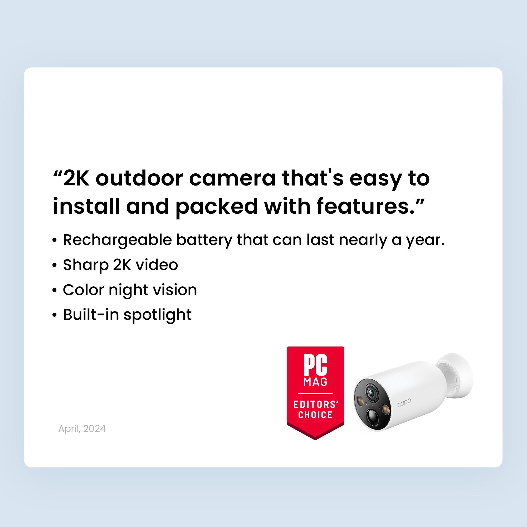 Tapo TC85 Indoor/Outdoor 2K Battery Security Camera with Magnetic Base