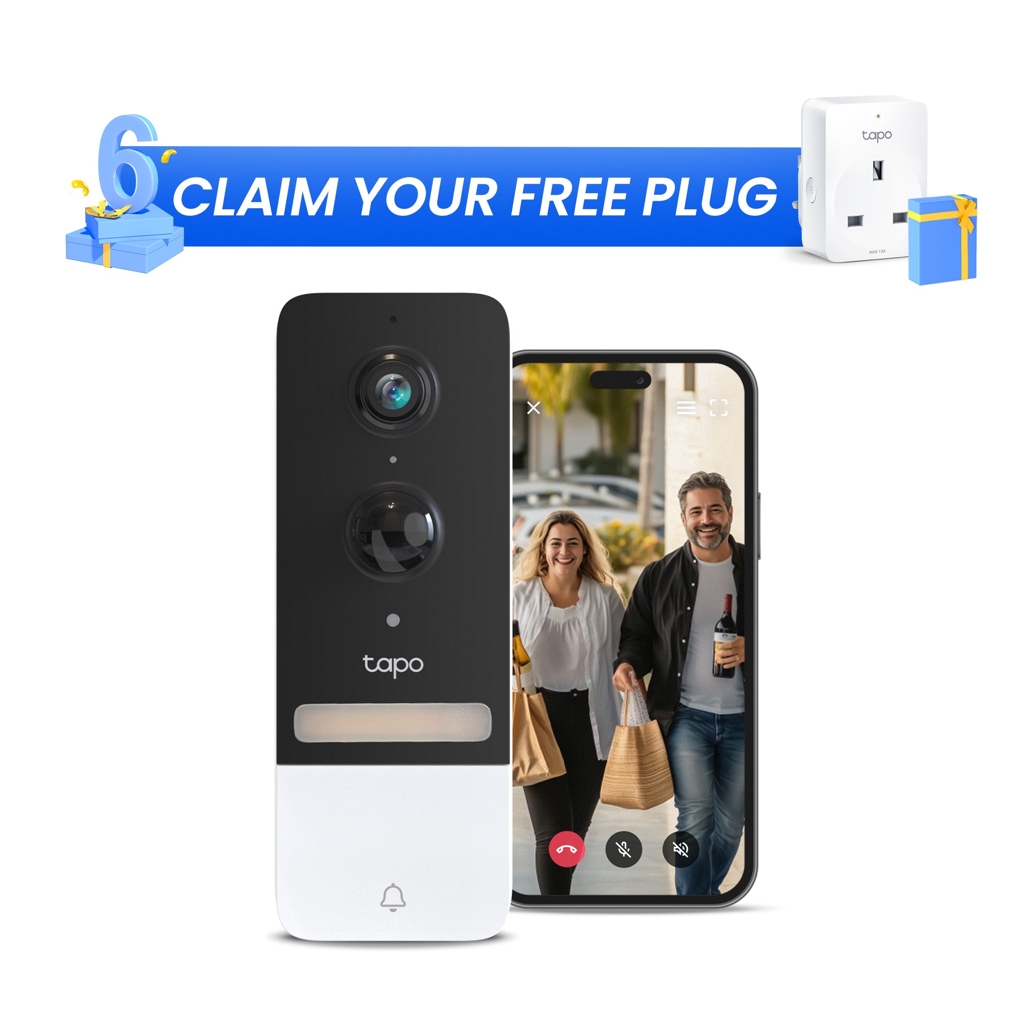 Tapo D230S1 Wireless Battery Video Doorbell + Chime & Hub Included