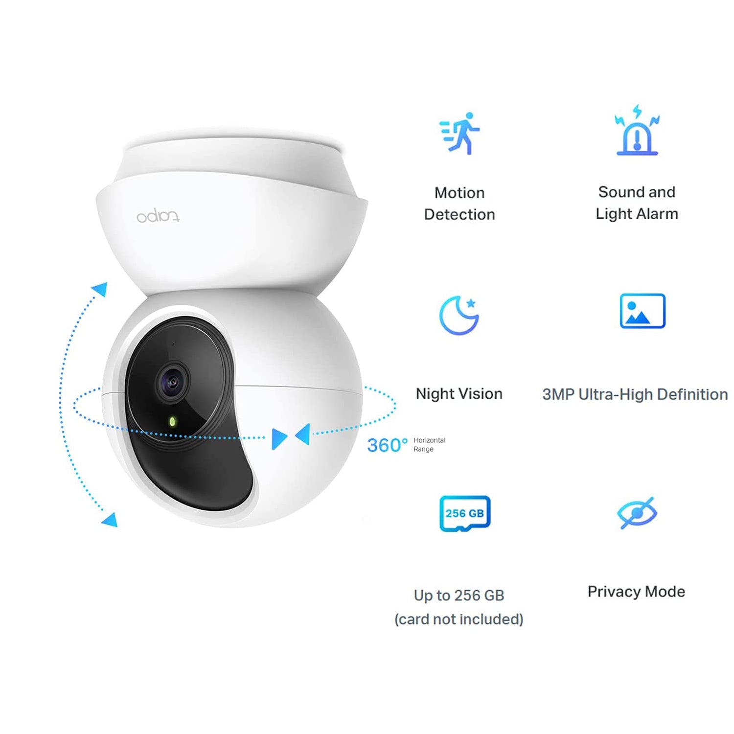 Tapo Pan/Tilt Smart Security Camera 360°, 2K 3MP High Definition, 2-wa