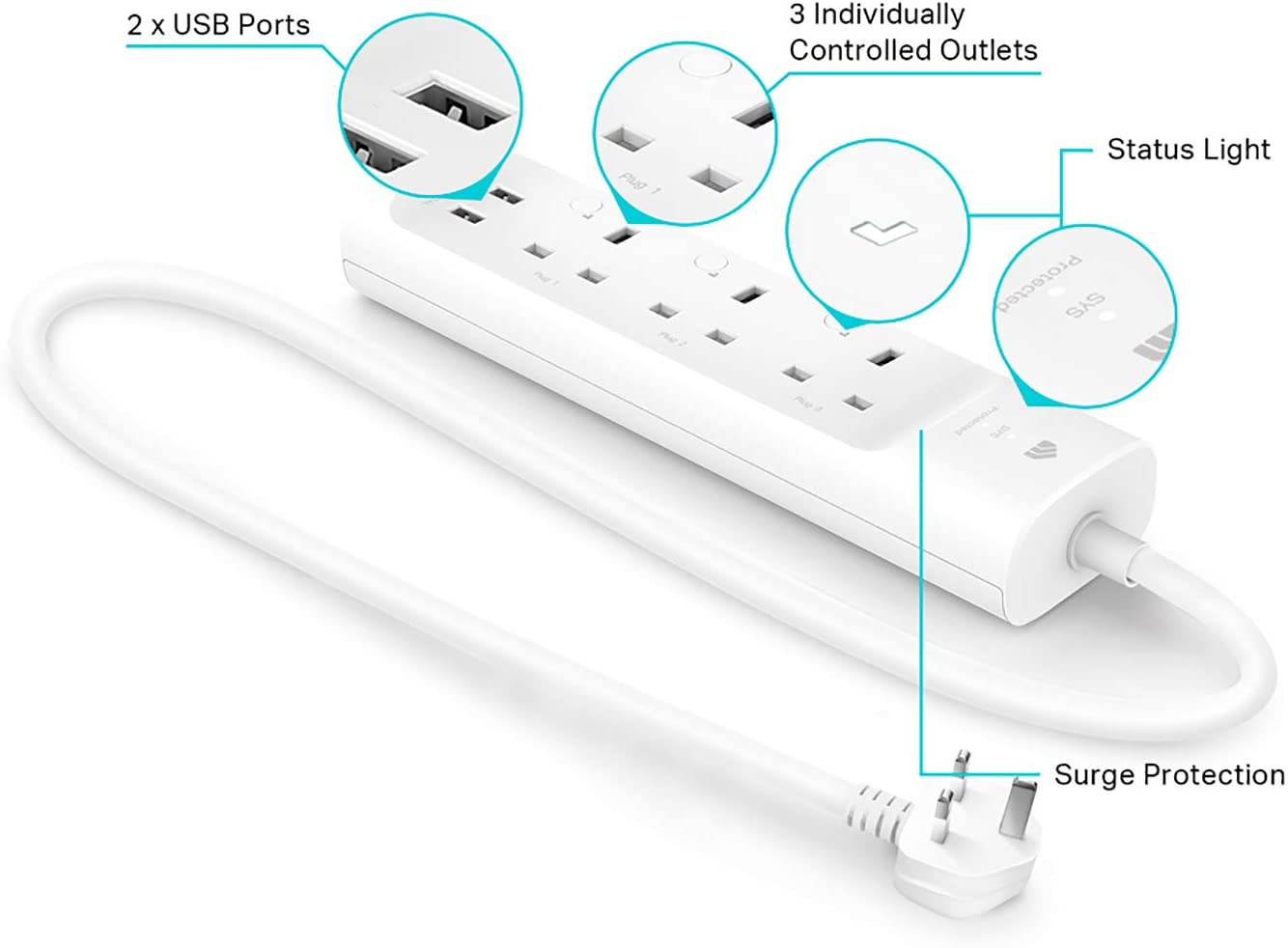 Kasa WiFi Power Strip 3 outlets with 2 USB Ports (KP303)